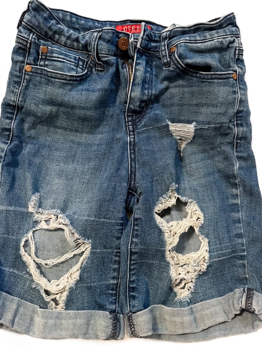 GUESS Women’s boyfriend Blue Distressed Denim Shorts